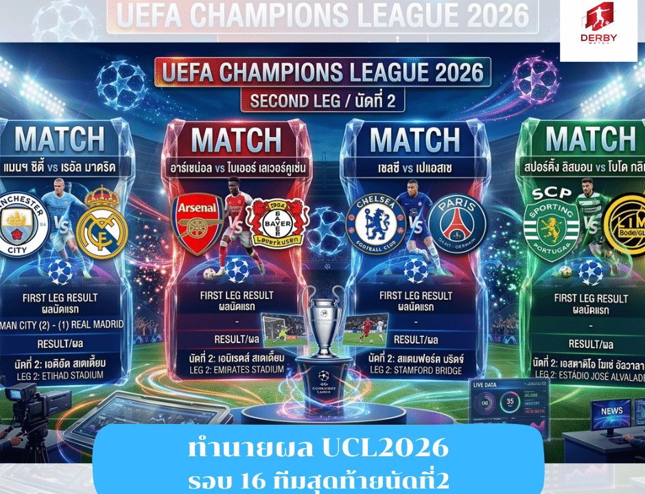 ทำนายผล UCL2026 รอบ 16 ทีมสุดท้าย นัดที่2